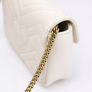 GUCCI GG MARMONT SUPER MINI BAG MATELASSE WHITE BRUSHED GHW