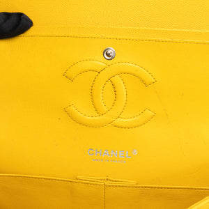 CHANEL MEDIUM CLASSIC CHEVRON DOUBLE FLAP BAG YELLOW CAVIAR SHW