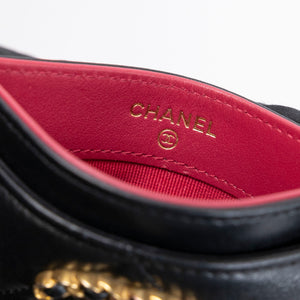 CHANEL 19 CARD HOLDER BLACK QUILTED LAMBSKIN GHW
