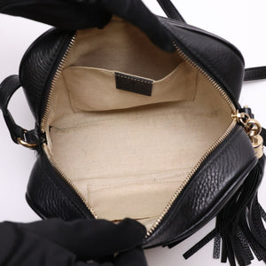 GUCCI SOHO DISCO CAMERA BAG CALFSKIN LEATHER BLACK LGHW