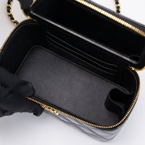 CHANEL LONG VANITY CASE BLACK SHINY CALFSKIN LEATHER GHW  (MICROCHIP)