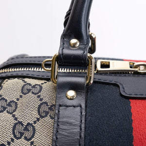 GUCCI MONOGRAM VINTAGE WEB BOSTON BAG NAVY GG CANVAS GHW