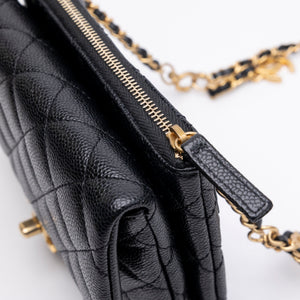 CHANEL 22S SHINY CAVIAR PICK ME UP FLAP BELT BAG BLACK CALFSKIN GHW