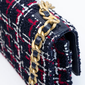 CHANEL SMALL 19 BAG TWEED BLACK / RED / WHITE MULTICOLOUR HARDWARE