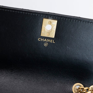 CHANEL 22K GOLD PILLAR WALLET ON CHAIN BLACK LAMBSKIN GHW