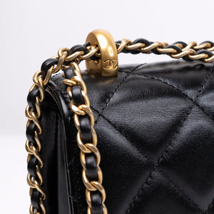 CHANEL GOLD CRUSH MINI FLAP BAG BLACK CALFSKIN LEATHER GHW (MICROCHIP)