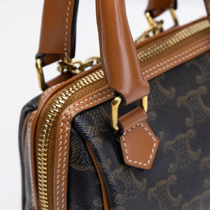 CELINE MINI BOSTON BAG TRIOMPHE CANVAS / CALFSKIN TAN GHW