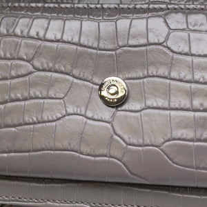 SAINT LAURENT MINI SUNSET BAG GRAY CROCODILE-EMBOSSED CALFSKIN LEATHER SHW
