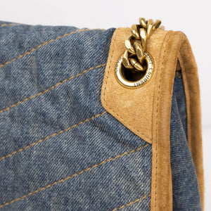 SAINT LAURENT MEDIUM NIKKI SHOULDER BAG DENIM BLUE / CINNAMON GHW