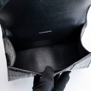 BALENCIAGA HOURGLASS BAG XS CROC-EMBOSSED CALFSKIN SO BLACK