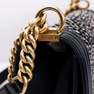 CHANEL MEDIUM LE BOY BRAIDED CHAIN BAG BLACK CALFSKIN LEATHER GHW