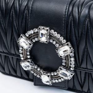 MIUMIU CRYSTAL MATELASSE LEATHER TOP HANDLE BAG BLACK SHW