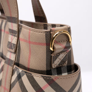 BURBERRY LOGO APPLIQUE VINTAGE CHECK E-CANVAS TOTE BAG GHW