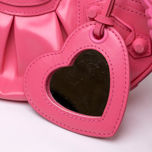 BALENCIAGA LE CAGOLE XS PINK POLISHED LAMBSKIN LEATHER PINK HARDWARE