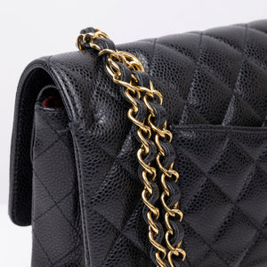 CHANEL MEDIUM CLASSIC DOUBLE FLAP BAG BLACK CAVIAR LEATHER GHW (MICROCHIP)