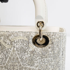 CHRISTIAN DIOR AROUND THE WORLD SMALL MY ABCDIOR LADY DIOR TOTE BAG WHITE GOLD CALFSKIN GHW