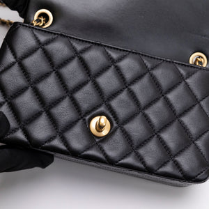 CHANEL 26C PEARL CRUSH MINI RECTANGULAR FLAP BLACK LAMBSKIN LEATHER GHW ( MICROCHIP)