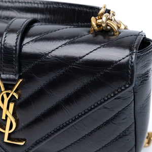 SAINT LAURENT COLLEGE SHOULDER BAG BLACK CALFSKIN LEATHER GHW