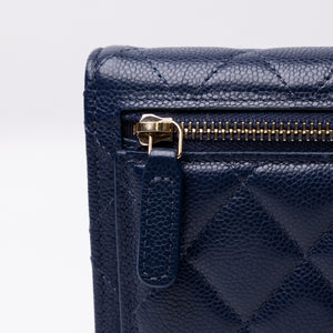 CHANEL SMALL CLASSIC FLAP WALLET BLUE CAVIAR LEATHER LGHW