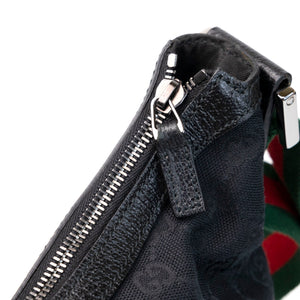 GUCCI BLACK GG MONOGRAM CANVAS WEB HOBO BAG SHW