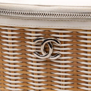 CHANEL RAFFIA SMALL VANITY CASE BAG BEIGE/ WHITE LEATHER WITH WICKER SHW