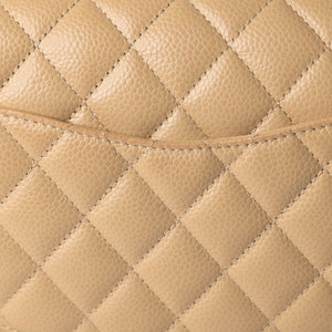 CHANEL CLASSIC FLAP MEDIUM BEIGE CAVIAR LEATHER GHW (MICROCHIP)