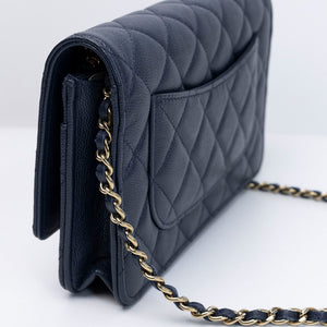 CHANEL CLASSIC WALLET ON CHAIN CAVIAR NAVY GHW (MICROCHIP)