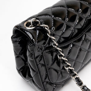 CHANEL MINI SQUARE FLAP BAG BLACK PATENT LEATHER SHW (MICROCHIP)