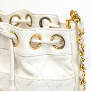 CHANEL VINTAGE MINI QUILTED CC BUCKET BAG WHITE CALFSKIN GHW