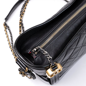 CHANEL GABRIELLE HOBO BAG BLACK CALFSKIN LEATHER MULTICOLOUR HARDWARE