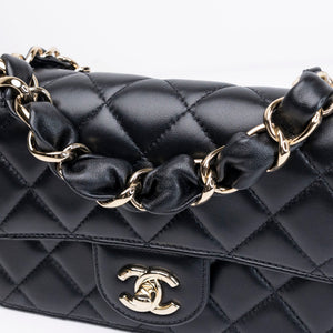 CHANEL 25B CLASSIC FLAP MATELASSE CHAIN STRAP MINI BAG BLACK LAMBSKIN LGHW