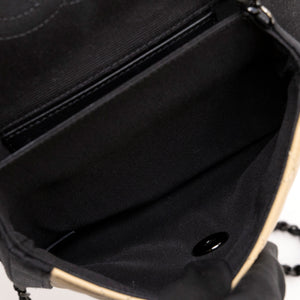 CHANEL SMALL QUILTED LAMBSKIN GROSGRAIN TWO TONE FLAP SHOULDER BAG TAN BLACK HARDWARE