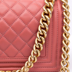 CHANEL SMALL LE BOY BAG PINK LAMBSKIN LEATHER GHW
