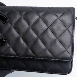 CHANEL CAMBON WALLET ON CHAIN BLACK CALFSKIN SHW