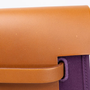HERMES HERBAG 39 ZIP BAG HUNTER / CANVAS PURPLE SHW STAMP SQUARE O