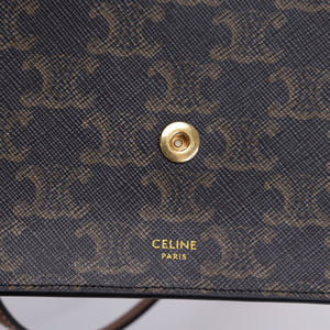 CELINE DOUBLE FLAP TRIOMPHE CANVAS WALLET ON STRAP GHW