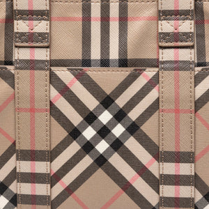 BURBERRY LOGO APPLIQUE VINTAGE CHECK E-CANVAS TOTE BAG GHW