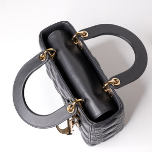 CHRISTIAN DIOR MY ABC DIOR SMALL LADY DIOR LAMBSKIN DARK GREY GHW