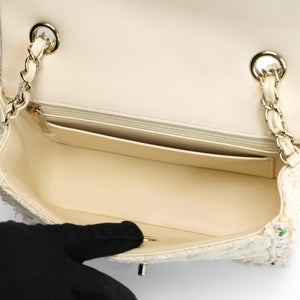 CHANEL CRUISE 2025/26 MINI CLASSIC HANDBAG TWEED LIGHT YELLOW GHW (MICROCHIP)
