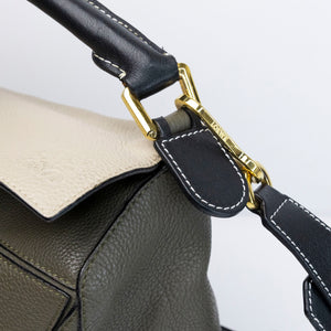 LOEWE MEDIUM PUZZLE BAG CALFSKIN OAT KHAKI GREEN GHW