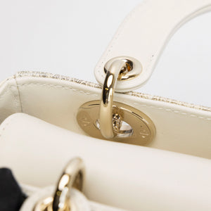 CHRISTIAN DIOR AROUND THE WORLD SMALL MY ABCDIOR LADY DIOR TOTE BAG WHITE GOLD CALFSKIN GHW