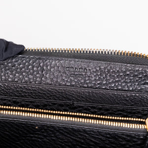 PRADA ZIP AROUND WALLET IN BLACK GHW