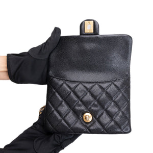 CHANEL 22S SHINY CAVIAR PICK ME UP FLAP BELT BAG BLACK CALFSKIN GHW