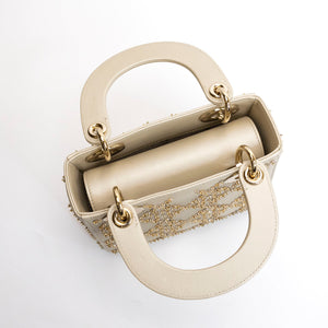 CHRISTIAN DIOR MINI LADY DIOR CRYSTAL CANNAGE METALLIC LAMBSKIN PLATINUM GHW