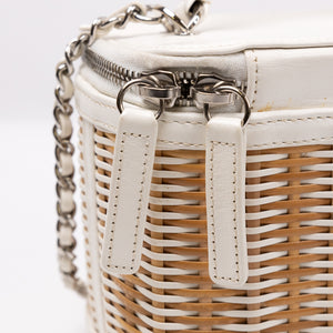 CHANEL RAFFIA SMALL VANITY CASE BAG BEIGE/ WHITE LEATHER WITH WICKER SHW