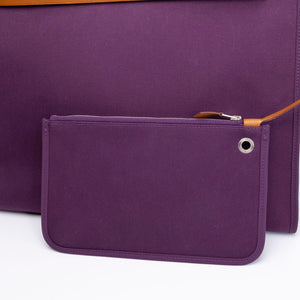 HERMES HERBAG 39 ZIP BAG HUNTER / CANVAS PURPLE SHW STAMP SQUARE O