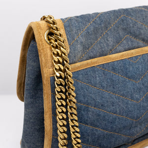 SAINT LAURENT MEDIUM NIKKI SHOULDER BAG DENIM BLUE / CINNAMON GHW