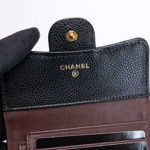 CHANEL SMALL CLASSIC FLAP WALLET BLACK CAVIAR GHW (MICROCHIP)