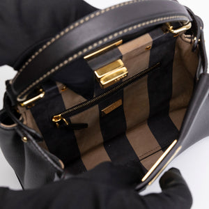 FENDI MINI PEEKABOO BAG DARK BROWN CALFSKIN LEATHER GHW
