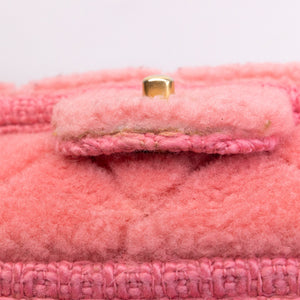 CHANEL QUILTED SHEARLING & TWEED MEDIUM FLAP BAG PINK GHW